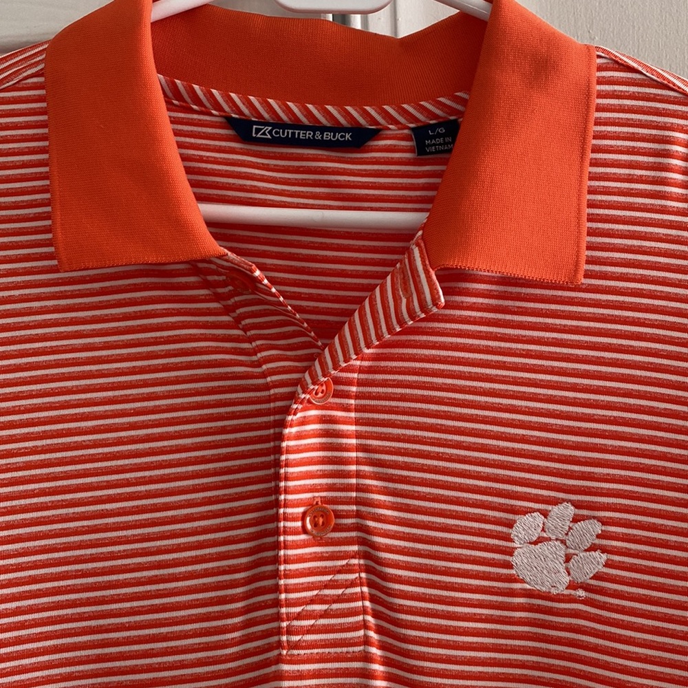 Clemson Polo Shirt Cutter and Buck Size Large Orange